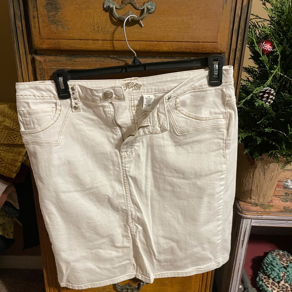 Kikit Jean Skirt Women’s 14 Pencil Cream Western Studded Flap Pockets Denim